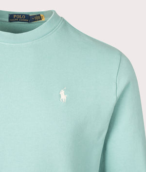 Polo Ralph Lauren Loopback Terry Sweatshirt in Deep Seafoam. Shot at EQVVS. Detail shot. 