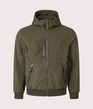 Polo Ralph Lauren Brushed Fleece Hybrid Hooded Jacket in Company Olive. EQVVS Front Shot