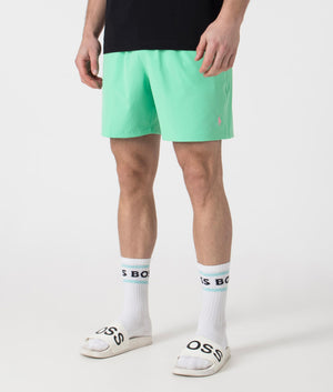 Polo Ralph Lauren Classic Swim Trunks in Sunset Green. Shot at EQVVS. Side shot. 