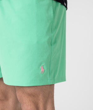 Polo Ralph Lauren Classic Swim Trunks in Sunset Green. Shot at EQVVS. Detail shot. 