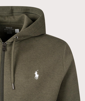 Polo Ralph Lauren Zip Through Double Knit Hoodie in Alpine Heather. Shot at EQVVS. Detail shot. 