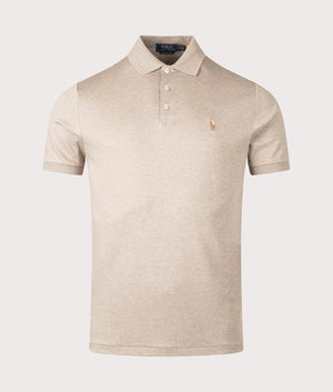 Polo Ralph Lauren Custom Slim Fit Soft Cotton Polo Shirt in Beige. Front Shot at EQVVS.