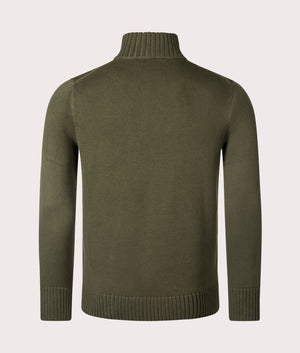 Polo Ralph Lauren Mesh-Knit Cotton Quarter Zip Pullover in New Olive. Back Shot at EQVVS