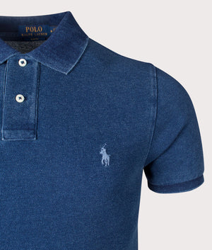 Discover the Polo Ralph Lauren Slim Fit Mesh Polo Shirt in Dark Indigo. Detail Shot at EQVVS.