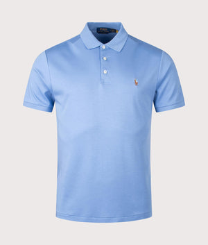 Polo Ralph Lauren Custom Slim Fit Soft Cotton Polo Shirt in Sky Blue. EQVVS front shot.