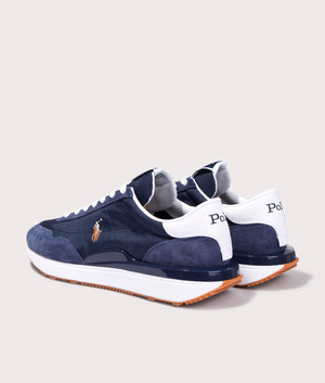 Polo Ralph Lauren Train 89 Suede Sneakers in Navy/Multi. Shot at EQVVS.  Back shot. 