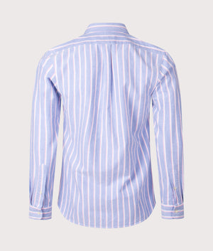 Polo Ralph Lauren Slim Fit Striped Oxford Shirt in Blue/Pink. Shot at EQVVS.  Back shot. 