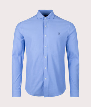 Polo Ralph Lauren Honeycomb-Knit Shirt in Canvas Blue at EQVVS. Front Shot.