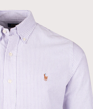 
Polo Ralph Lauren, Custom Fit Striped Oxford Shirt, Thistle/White, Eqvvs Menswear, detailed shot angle
