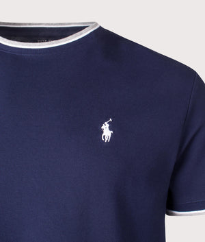 Polo Ralph Lauren Classic Fit Stretch Mesh T-Shirt in Navy. EQVVS Detail shot.