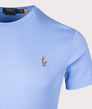 Polo Ralph Lauren Custom Slim Fit Pima T-Shirt in Canvas Blue. EQVVS Detail Shot.