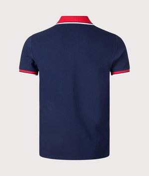 Polo Ralph Lauren Custom Slim Fit Mesh Polo Shirt in Newport Navy/Red, 100% cotton at EQVVS. Back shot. 