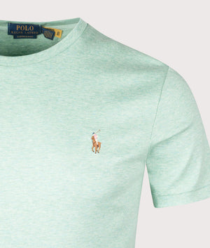 Polo Ralph Lauren Custom Slim Fit Pima T-Shirt in Celadon. Detail Shot at EQVVS.