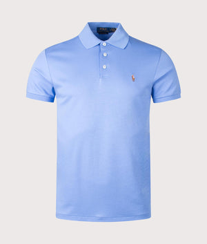 Polo Ralph Lauren Custom Slim Fit Soft Cotton Polo Shirt in Canva Blue. EQVVS Front Shot.