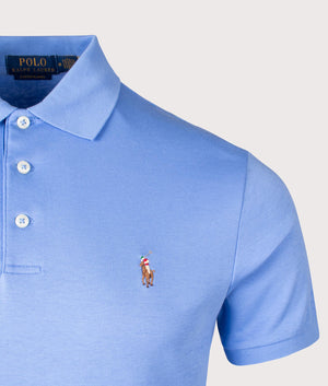 Polo Ralph Lauren Custom Slim Fit Soft Cotton Polo Shirt in Canva Blue. EQVVS Detail Shot.