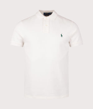 Polo Ralph Lauren Custom Slim Fit Mesh Polo Shirt in Antique Cream. EQVVS Front Shot.