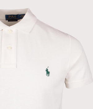 Polo Ralph Lauren Custom Slim Fit Mesh Polo Shirt in Antique Cream. EQVVS Detail Shot.