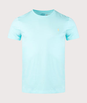 Polo Ralph Lauren Custom Slim Fit Jersey T-Shirt in Aqua Blue. EQVVS Front Shot.