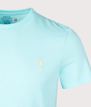 Polo Ralph Lauren Custom Slim Fit Jersey T-Shirt in Aqua Blue. EQVVS Detail Shot.