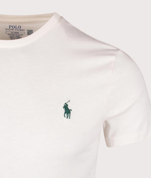 Polo Ralph Lauren Custom Slim Fit Jersey T-Shirt in Antique Cream. Detail Shot at EQVVS.