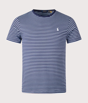 Polo Ralph Lauren Custom Slim Striped Soft Cotton T-Shirt in Refined Navy/Office Blue, 100% cotton at EQVVS. Front shot. 