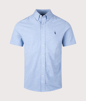 Polo Ralph Lauren Featherweight Mesh Short Sleeve Shirt in Isle Heather, 100% cotton at EQVVS. Front shot. 