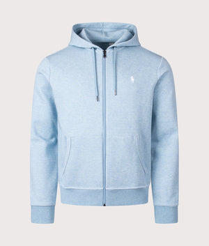 Polo Ralph Lauren Zip Through Double Knit Hoodie in Modern Blue Heather. Shot at EQVVS. Front shot. 