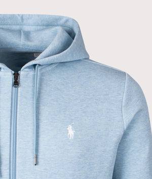 Polo Ralph Lauren Zip Through Double Knit Hoodie in Modern Blue Heather. Shot at EQVVS.  Detail shot. 