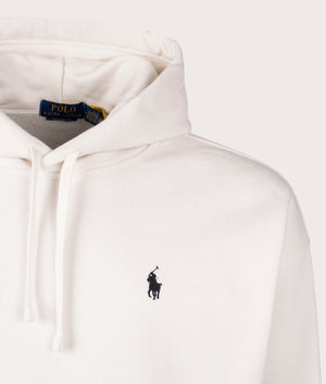 Polo Ralph Lauren Logo Hoodie in Nevis. Shot at EQVVS. Detail shot. 