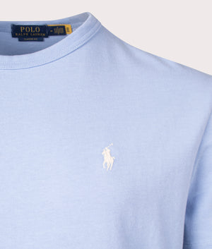 Polo Ralph Lauren Jersey T-Shirt in Chambray Blue. Shot at EQVVS. Detail shot. 