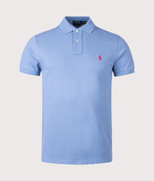 Polo Ralph Lauren, Custom Slim Fit Mesh Polo Shirt, Campus Blue, Eqvvs Menswear, front shot angle