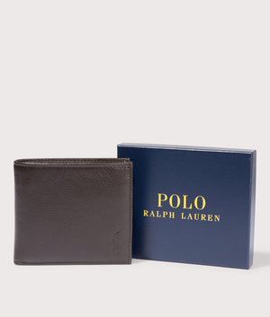 Polo Ralph Lauren Pebbled Leather Billfold Coin Wallet in Brown. EQVVS Box Shot.