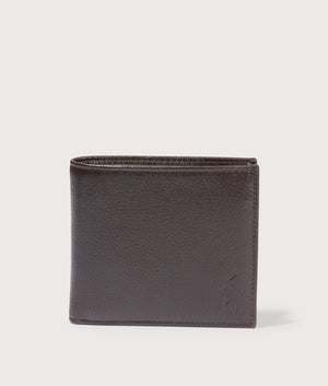 Polo Ralph Lauren Pebbled Leather Billfold Coin Wallet in Brown. EQVVS Shut Shot.