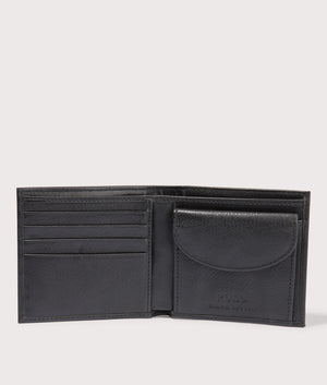 Polo Ralph Lauren Pebbled Leather Billfold Coin Wallet in Black. EQVVS Open Shot.