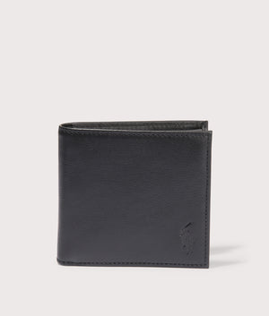 Polo Ralph Lauren Pebbled Leather Billfold Coin Wallet in Black. EQVVS Close Shot.