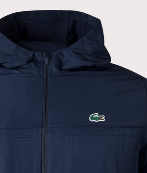 Sport Training Zip Through Track Top in Navy Blue by Lacoste. EQVVS Menswear Detail Shot. 