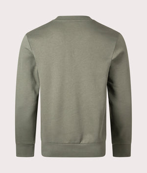 Relaxed Fit Organic Brushed Cotton Sweatshirt in Khaki Green by Lacoste. EQVVS Back Angle Shot.