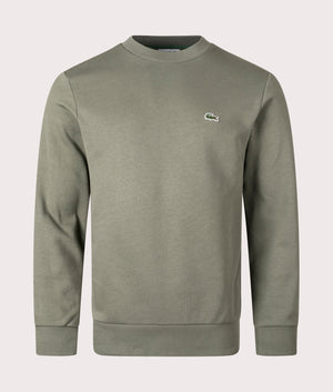 Relaxed Fit Organic Brushed Cotton Sweatshirt in Khaki Green by Lacoste. EQVVS Front Angle Shot.