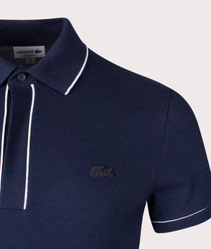 Lacoste Ribbed Collar Shirt in Navy Blue. Detail angle shot at EQVVS.