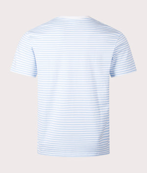 Lacoste Heavy Cotton Striped T-Shirt in White & Overview Blue, 100% Cotton Back Shot at EQVVS