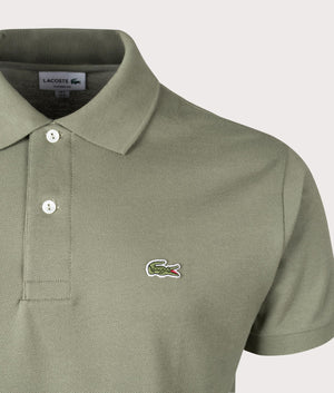 Croc Logo Polo Shirt in Khaki by Lacoste. EQVVS Detail Shot.