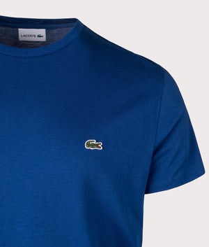 Lacoste Pima Cotton Croc Logo T-Shirt in Globe. Detail angle shot at EQVVS.