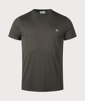 Lacoste Pima Cotton Croc Logo T-Shirt in Sapwood. Front angle shot at EQVVS.