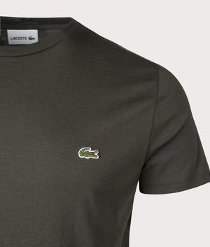 Lacoste Pima Cotton Croc Logo T-Shirt in Sapwood. Detail angle shot at EQVVS.