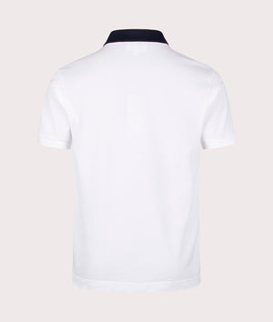 Lacoste Ribbed Collar Polo Shirt in White and Navy. EQVVS back shot.