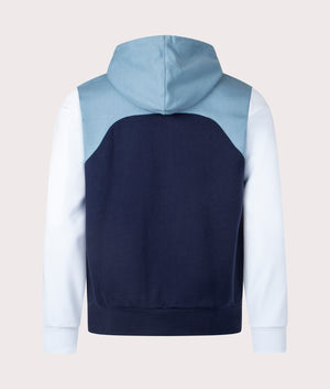 Lacoste Colour-Block Hoodie in Navy and Limestone Blue. Back Shot at EQVVS.