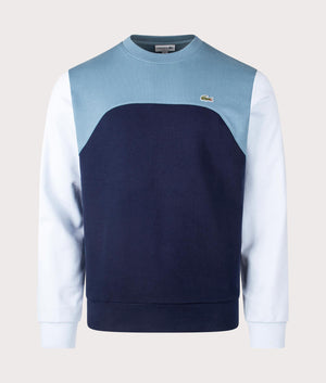 Lacoste Colour-Block Sweatshirt in Navy and Limestone blue. EQVVS front Shot.