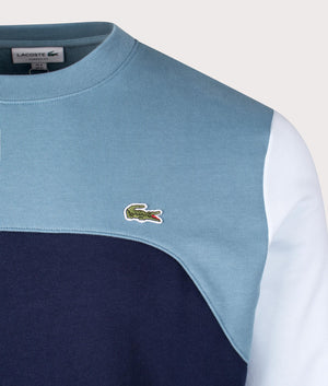 Lacoste Colour-Block Sweatshirt in Navy and Limestone blue. EQVVS Detail Shot.