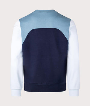 Lacoste Colour-Block Sweatshirt in Navy and Limestone blue. EQVVS back Shot.