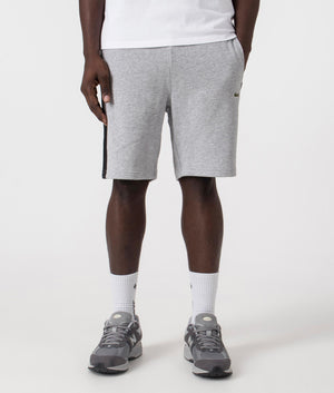 Lacoste Cotton Fleece Colour-Block Shorts in Silver Chine/Black. Shot at EQVVS. Front shot. 